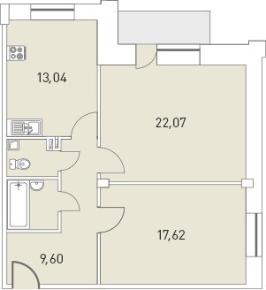 Двухкомнатная квартира 68.13 м²