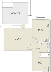 Однокомнатная квартира 55.16 м²