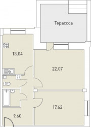 Двухкомнатная квартира 73.07 м²