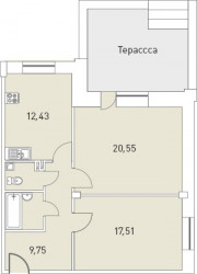 Двухкомнатная квартира 71.24 м²
