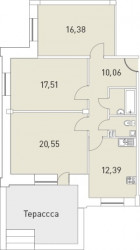 Трёхкомнатная квартира 88.85 м²